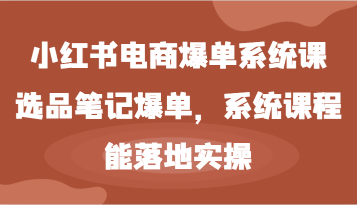 小红书电商爆单系统课-选品笔记爆单，系统课程，能落地实操-庄子聊项目
