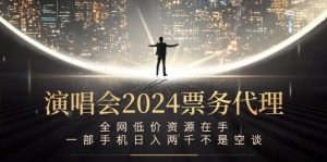 演唱会2024票务代理，全网低价资源在手，一部手机日入两千不是空谈-庄子聊项目
