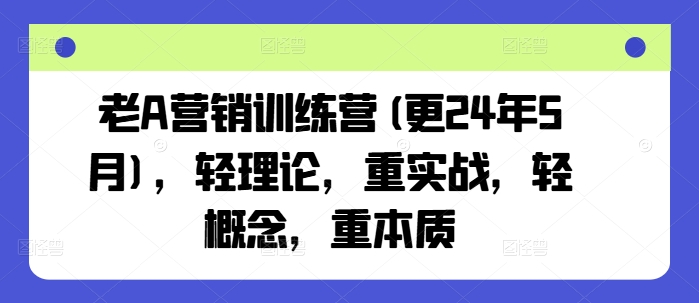 老A营销训练营(更24年9月)，轻理论，重实战，轻概念，重本质-庄子聊项目