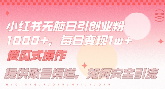 小红书无脑每日引流创业粉500+，小白每天只花半小时，躺赚长尾收益【揭秘】-庄子聊项目