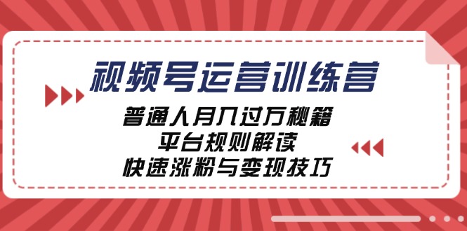 视频号运营训练营：普通人月入过万秘籍，平台规则解读，快速涨粉与变现-庄子聊项目