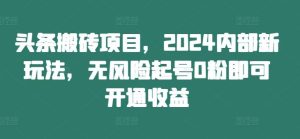 头条搬砖项目,2024内部新玩法,无风险起号0粉即可开通收益-庄子聊项目