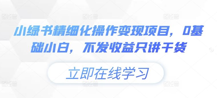 小绿书精细化操作变现项目，0基础小白，不发收益只讲干货-庄子聊项目