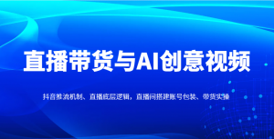 直播带货与AI创意视频,抖音推流机制、直播底层逻辑,直播间搭建账号包装、带货实操-庄子聊项目