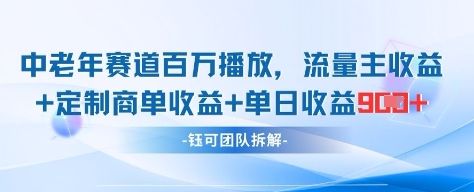 中老年赛道百万播放+流量主收益+定制收益，单日收益9张-庄子聊项目