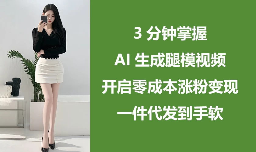 3分钟掌握AI生成腿模视频，开启0成本涨粉变现，一件代发到手软-庄子聊项目
