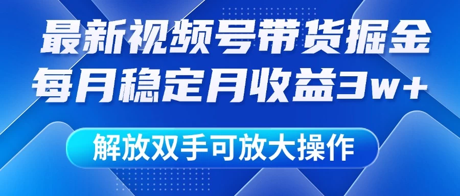 最新视频号带货掘金项目，每月稳定月收益3w+，解放双手，可放大操作-庄子聊项目