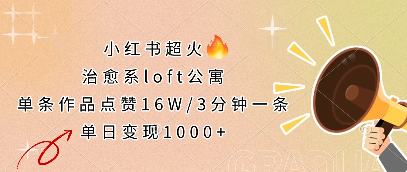 小红书超火的治愈系loft公寓，单条作品点赞16W，3分钟一条，单日变现1000+-庄子聊项目