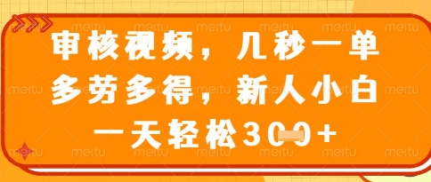 视频审核员，几秒一单，不限时间，不限地点，多做多得，新人小白一天轻松几张+【揭秘】-庄子聊项目
