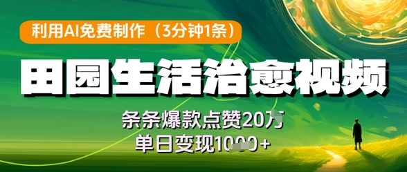 利用AI免费制作田园生活治愈视频，条条爆款点赞20W，单日变现几张-庄子聊项目
