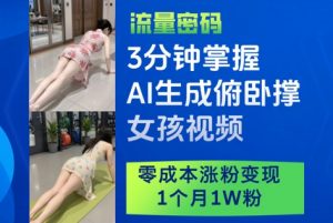 3分钟掌握AI生成俯卧撑女孩视频，零成本涨粉变现，1个月1W粉-庄子聊项目