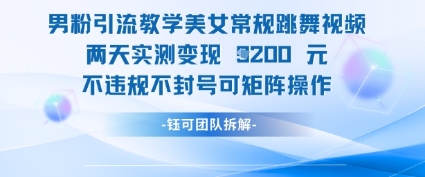 男粉引流教学美女常规跳舞视频两天实测变现1k+，不违规不封号可矩阵操作-庄子聊项目