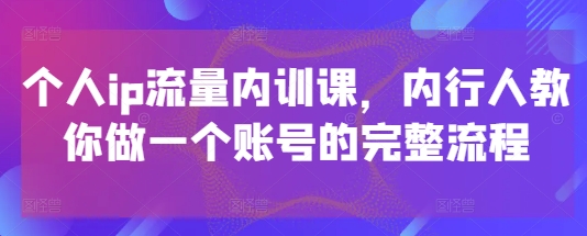 个人ip流量内训课，内行人教你做一个账号的完整流程-庄子聊项目