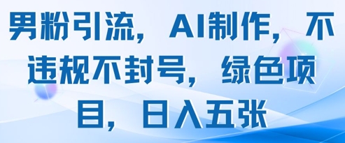 男粉引流，AI制作，不违规不封号，绿色项目，日入五张-庄子聊项目
