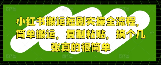 小红书搬运短剧实操全流程，简单搬运，复制粘贴，搞个几张真的很简单-庄子聊项目