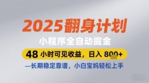 2025翻身计划小程序全自动掘金,48小时可见收益,日入多张+,长期稳定靠谱,小白宝妈轻松上手【揭秘】-庄子聊项目