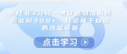 小红书3分钟一条作品精准引流创业粉300+，打造属于自己的流量帝国-庄子聊项目