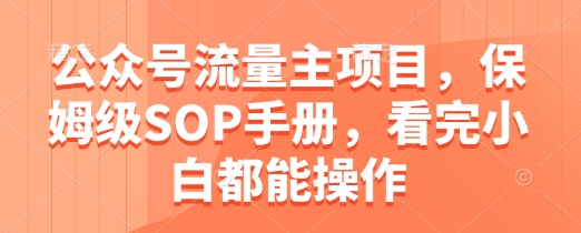 公众号流量主项目，保姆级SOP手册，看完小白都能操作-庄子聊项目
