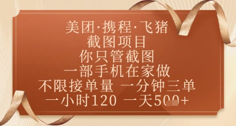 飞猪美团截图项目，你只管截图，一部手机在家做，正规平台无套路，一天5张+【揭秘】-庄子聊项目