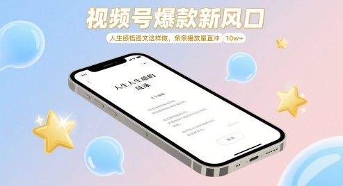 视频号爆款新风口，人生感悟图文这样做，条条播放量直冲 10w+-庄子聊项目