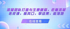 流量团队打造与生意破局，老板流量必修课，抓风口，拿结果，能落地-庄子聊项目