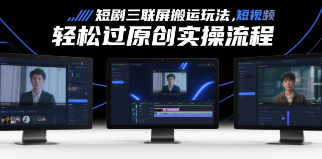 短剧三联屏搬运玩法，短剧搬运轻松过原创实操流程-庄子聊项目