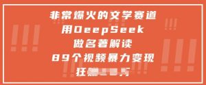 非常爆火的文学赛道，用deepseek做名著解读 ，89个视频暴力变现1w+-庄子聊项目
