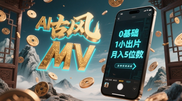 AI一键生成古风音乐MV，0剪辑基础1小时出片，多种变现渠道，一部手机月入5位数-庄子聊项目