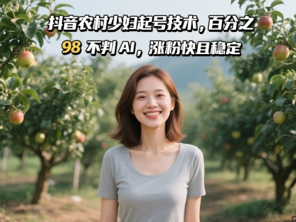 抖音农村少妇起号技术，百分之98不判AI，涨粉快且稳定-庄子聊项目