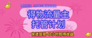 得物流量主托管计划,原创玩法,5分钟三重收益变现,快速变现,48小时即得收益【揭秘】-庄子聊项目