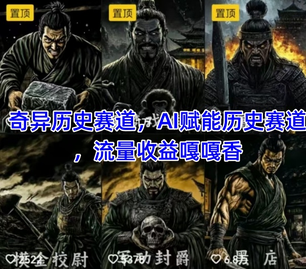 抖音奇异历史赛道，AI赋能历史赛道，流量收益嘎嘎香，狂撸伙伴计划-庄子聊项目
