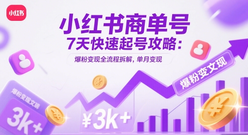 小红书商单号7天快速起号攻略：爆粉变现全流程拆解，单月变现3k+-庄子聊项目