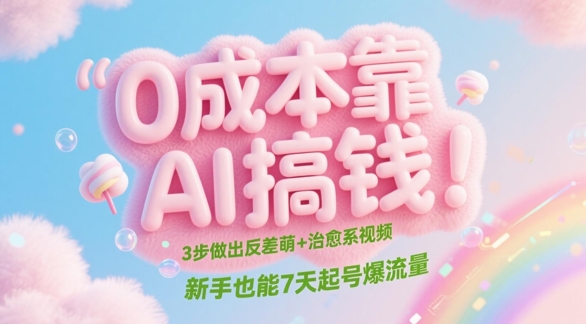 0成本靠AI搞钱！3步做出反差萌+治愈系视频，新手也能7天起号爆流量-庄子聊项目