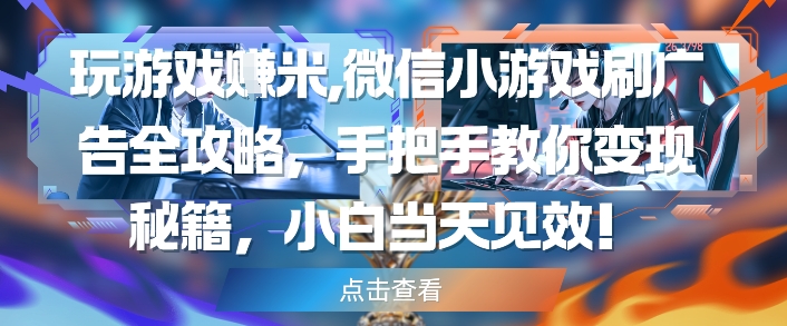 玩游戏挣米，微信小游戏刷广告全攻略，手把手教你变现秘籍，小白当天见效-庄子聊项目