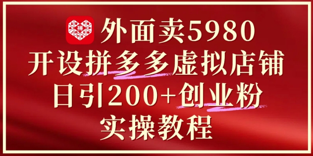 外面卖5980开设拼多多虚拟店铺：单日引流200+创业付费粉实战教程-庄子聊项目