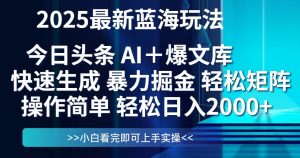今日头条2025最新蓝海玩法，思路简单，复制粘贴，轻松实现矩阵日入2000+-庄子聊项目