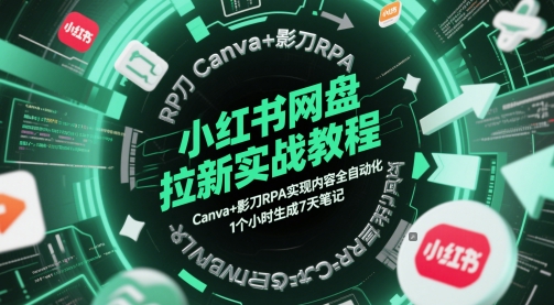 小红书网盘拉新实战教程，Canva+影刀RPA实现内容全自动化，1个小时生成7天笔记-庄子聊项目