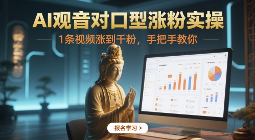 AI观音对口型涨粉实操，1条视频涨到千粉，手把手教你-庄子聊项目