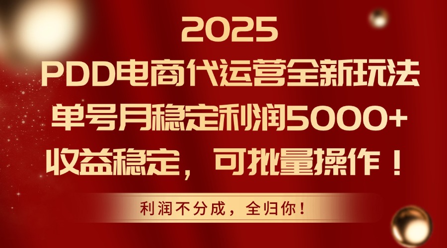2025PDD电商代运营全新玩法，单号月稳定利润5000+，收益稳定，可批量操作-庄子聊项目