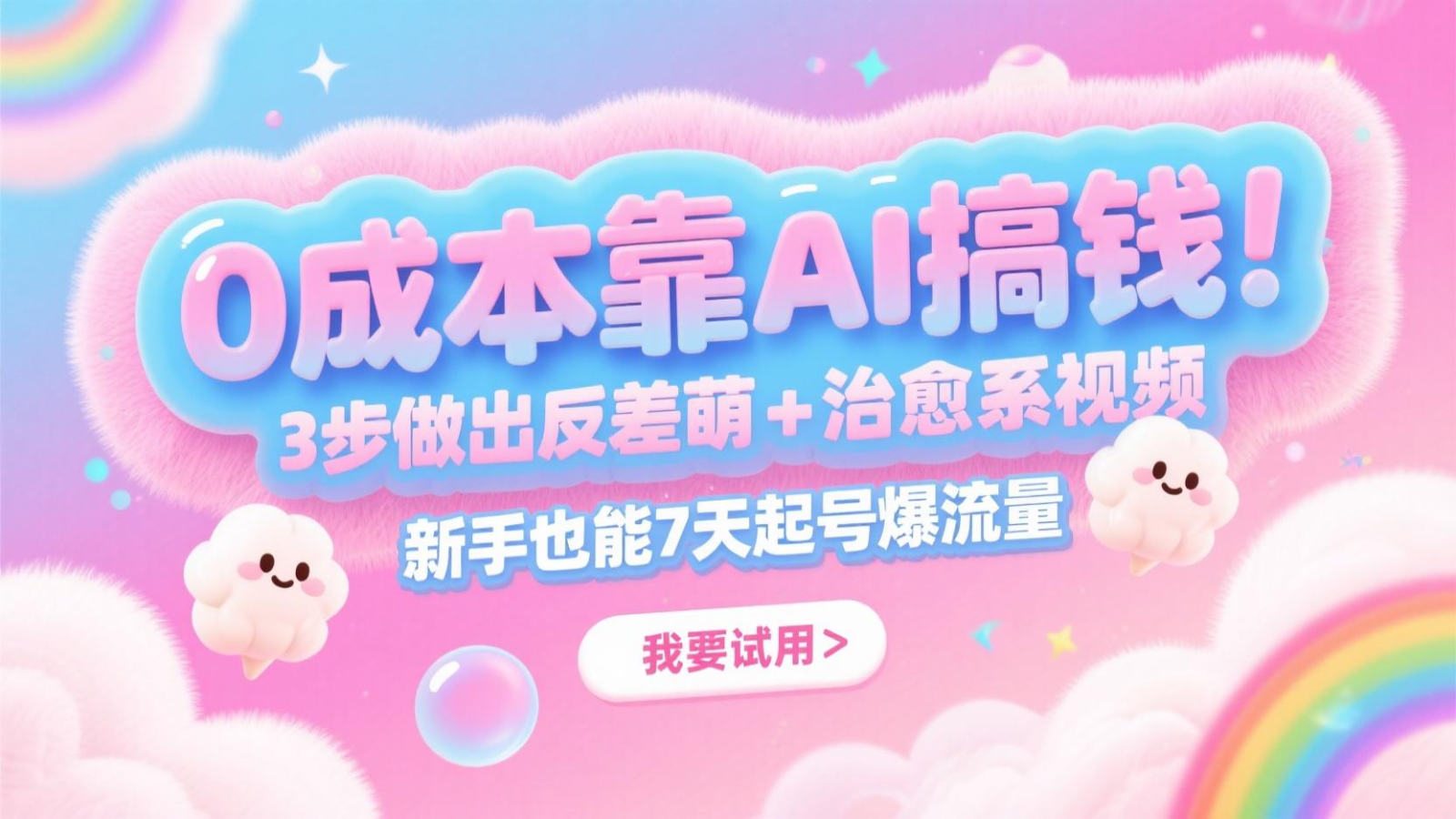 0成本靠AI搞钱！3步做出反差萌+治愈系视频，新手也能7天起号爆流量，月入5位数-庄子聊项目