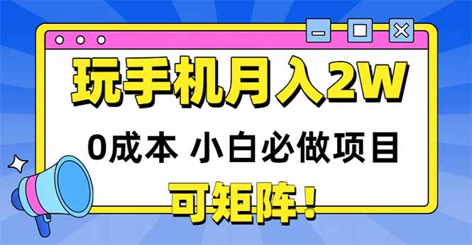 玩玩手机月入20000+，0成本小白必做项目，可矩阵-庄子聊项目