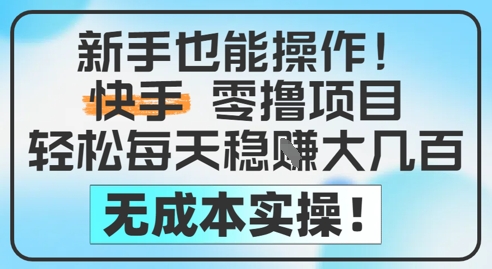 新手也能操作，快手零撸挣米，轻松每天挣2-5张，完全无成本-庄子聊项目