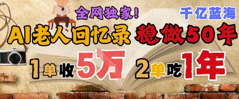 AI帮老人写回忆录，可以稳做50年的蓝海赛道，一单收2-3W，2单吃一年，长久可持续-庄子聊项目