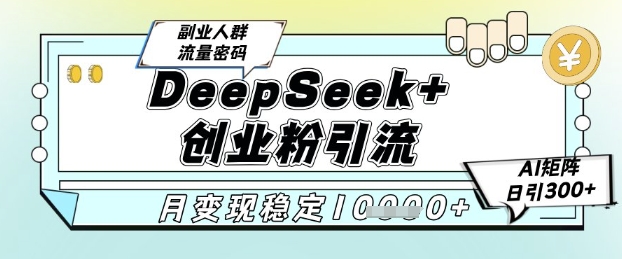 DeepSeek+创业粉精准引流，全新分享课4.0玩法，AI矩阵日引300+，多种变现方式，稳定月入1W-庄子聊项目