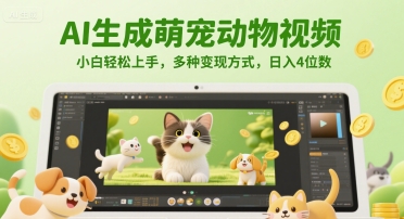 AI生成萌宠动物视频，小白轻松上手，多种变现方式，日入4位数-庄子聊项目