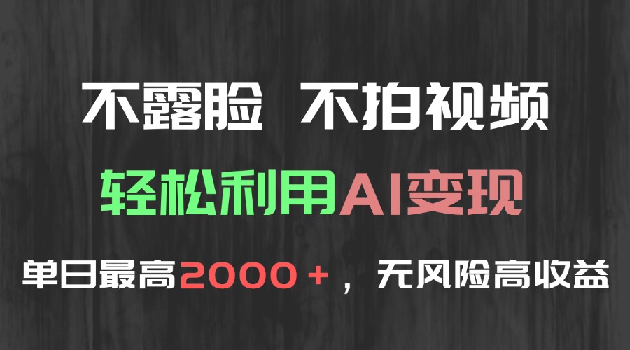 不露脸，不拍视频，轻松利用AI变现，单日最高2000＋，无风险高利润-庄子聊项目