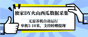 独家DY火山西瓜数据采集，无需养机自动运行，单机5-10米，支持转赠提现-庄子聊项目