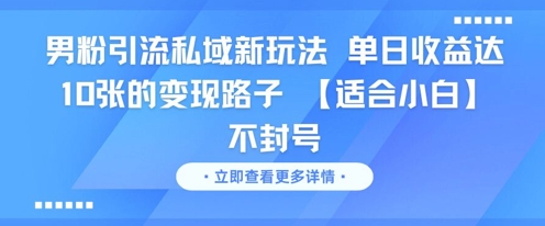 男粉引流私域新玩法，单日收益达10张的变现路子 【适合小白】不封号-庄子聊项目