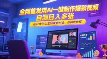 全网首发用AI一键制作爆款视频，自测日入多张，适合大学生宝妈兼职创业，保姆级教程-庄子聊项目