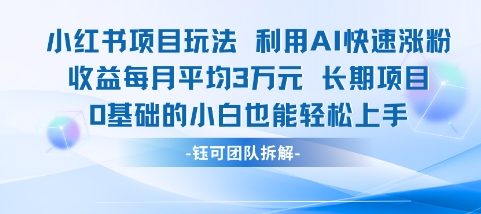 适合小白操作的小红书新项目，利用AI快速涨粉，收益每月平均1W+-庄子聊项目